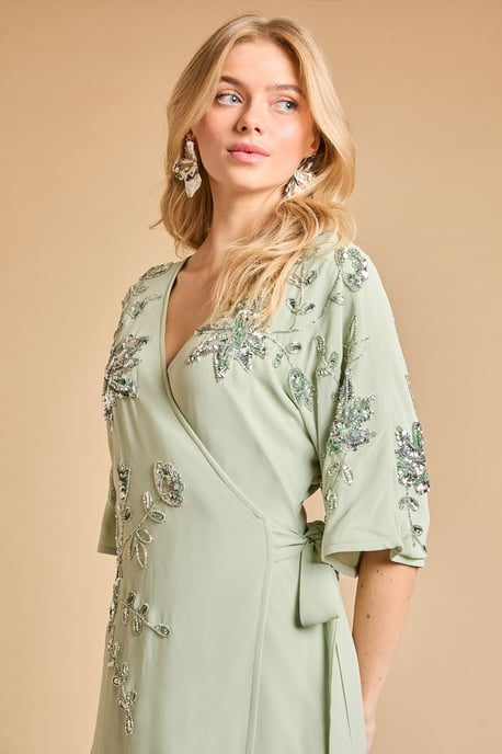 Kimono Sleeve Trailing Embellished Maxi Dress - Image 3