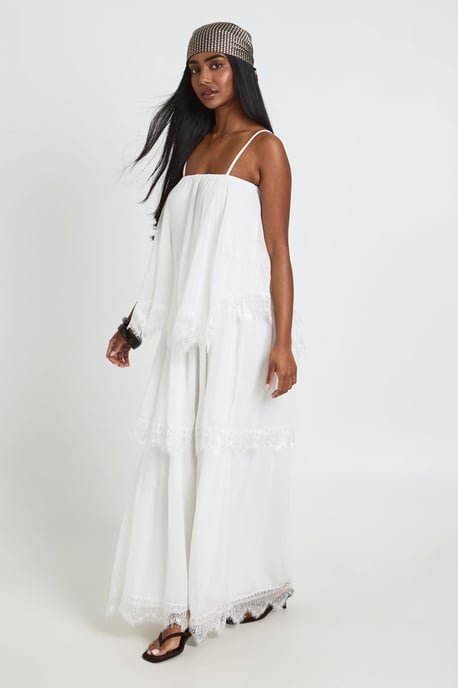 Crinkle Chiffon & Lace Layered Maxi Dress - Image 1