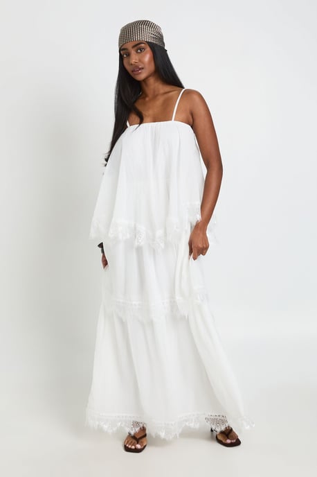 Crinkle Chiffon & Lace Layered Maxi Dress - Image 3