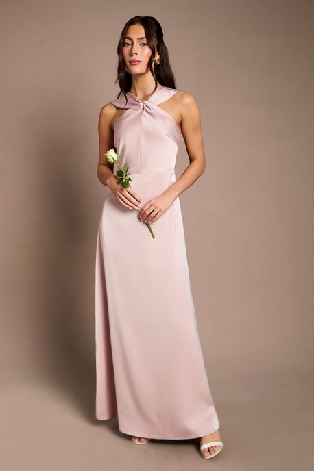 Twisted Halterneck Satin Maxi Bridesmaid Dress - Image 1