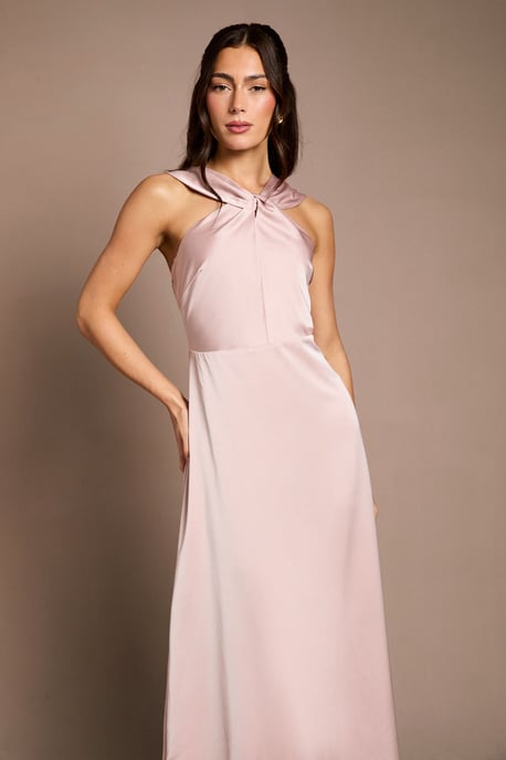 Twisted Halterneck Satin Maxi Bridesmaid Dress - Image 2