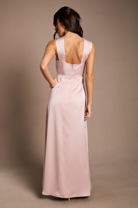 Twisted Halterneck Satin Maxi Bridesmaid Dress - Image 3