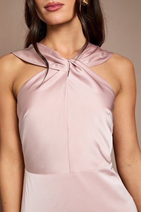 Twisted Halterneck Satin Maxi Bridesmaid Dress - Image 5