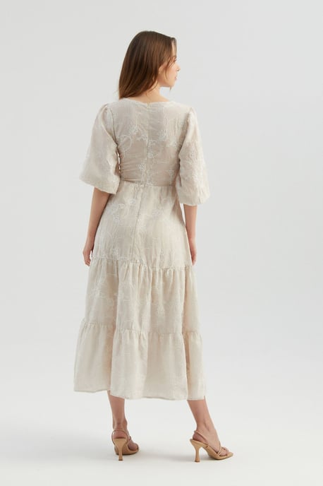 Embroidered Sweetheart Neck Tiered Maxi Dress with a Puff Sleeves - Image 4
