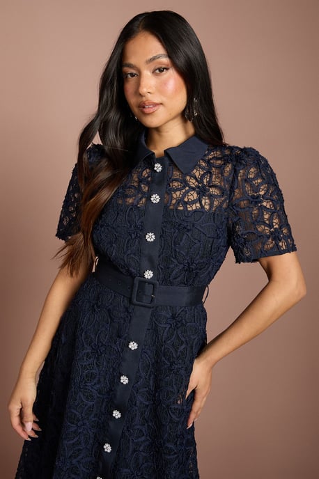 Petite Floral Lace Collared Midi Dress - Image 2