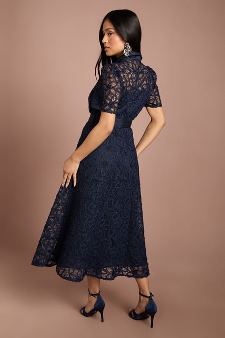 Petite Floral Lace Collared Midi Dress - Image 3