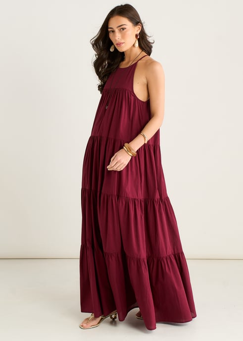 Mulberry Tiered Halter Maxi Trapeze Dress - Image 3
