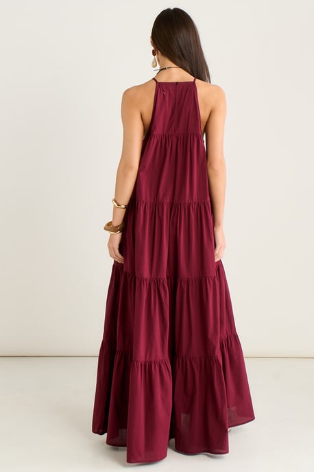 Mulberry Tiered Halter Maxi Trapeze Dress - Image 4