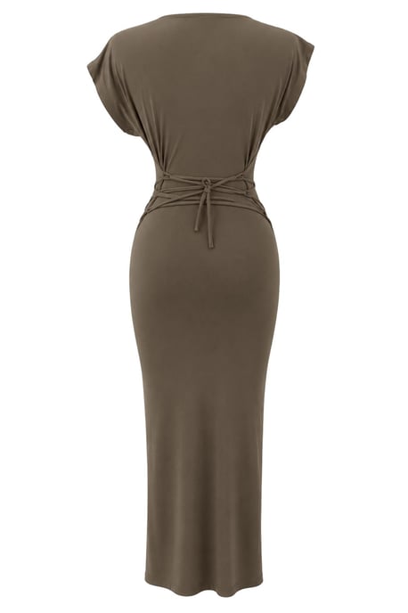 Bodycon maxi stickad klänning med båtarmar - Image 5