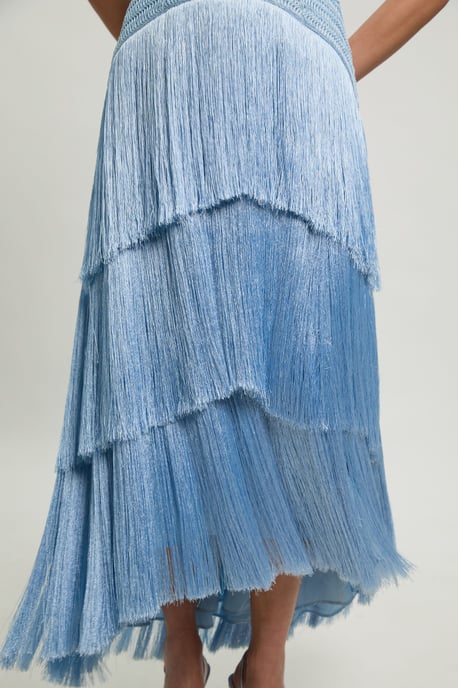 Fringed Beaded Halter Neck Woven Maxi Dress - Image 4