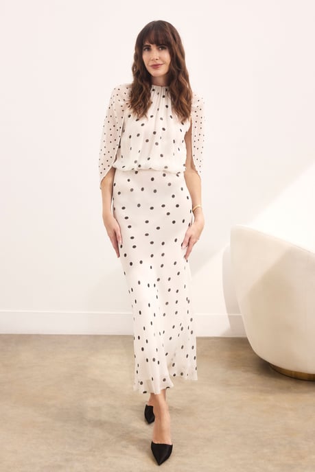 Spot Drape Detail Viscose Woven Maxi Dress - Image 1