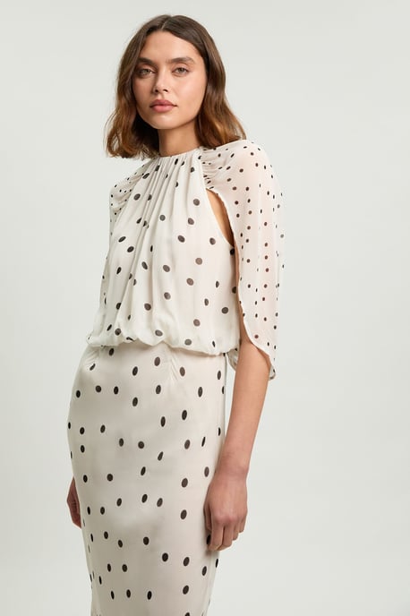 Spot Drape Detail Viscose Woven Maxi Dress - Image 2
