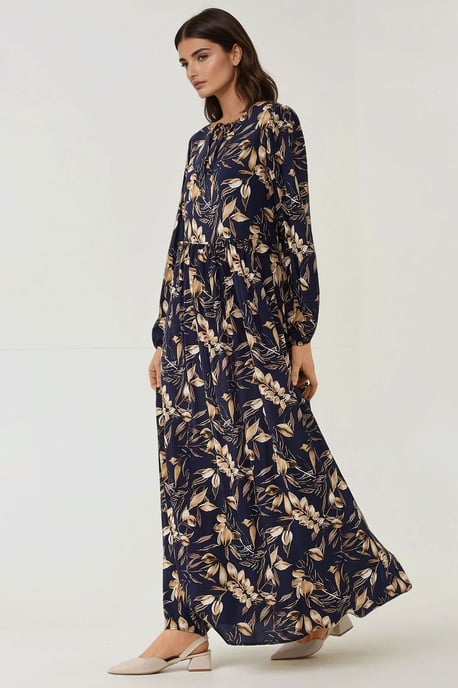 Bloemenprint Lange Mouwen Viscose Maxi Jurk - Image 1
