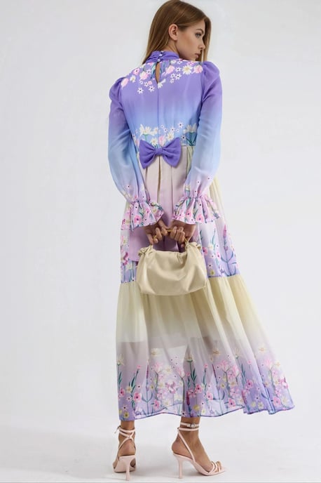 Bloemen chiffon col maxi jurk - Image 2