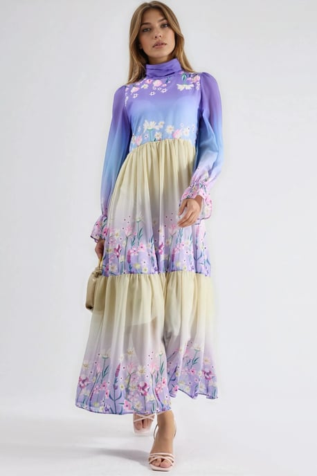 Bloemen chiffon col maxi jurk - Image 3