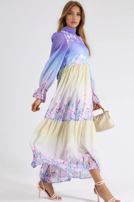 Bloemen chiffon col maxi jurk - Image 4