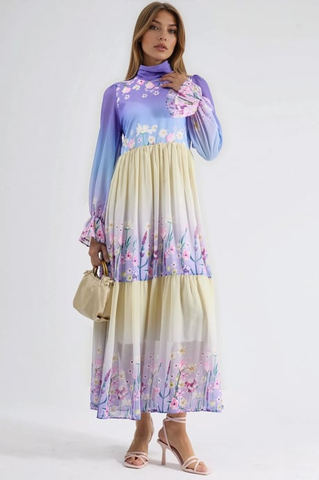 Bloemen chiffon col maxi jurk - Image 6