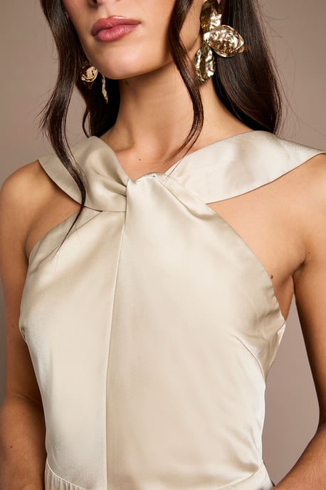 Twisted Halterneck Satin Maxi Bridesmaid Dress - Image 5