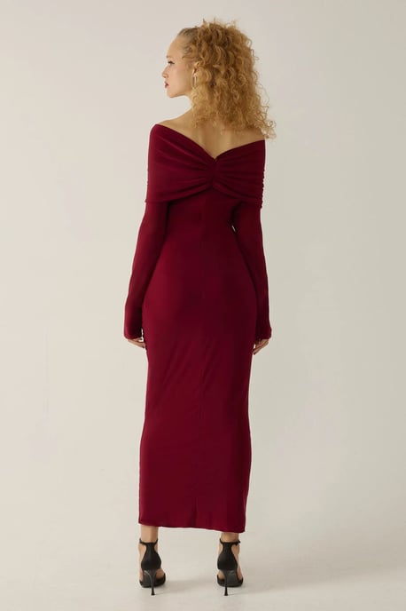 Avskuren axel draperad bodycon maxiklänning - Image 4