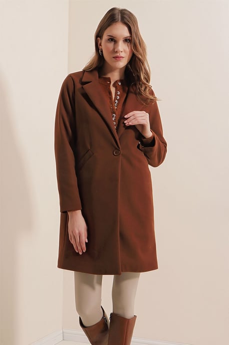 Buttoned Long Coat with Pockets - Image 1
