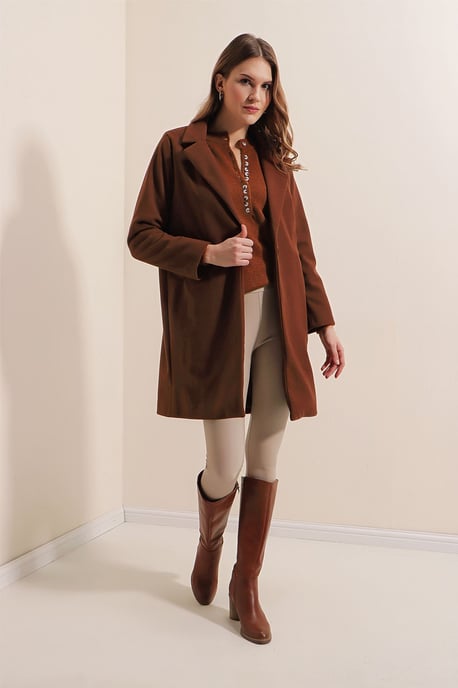 Buttoned Long Coat with Pockets - Image 2