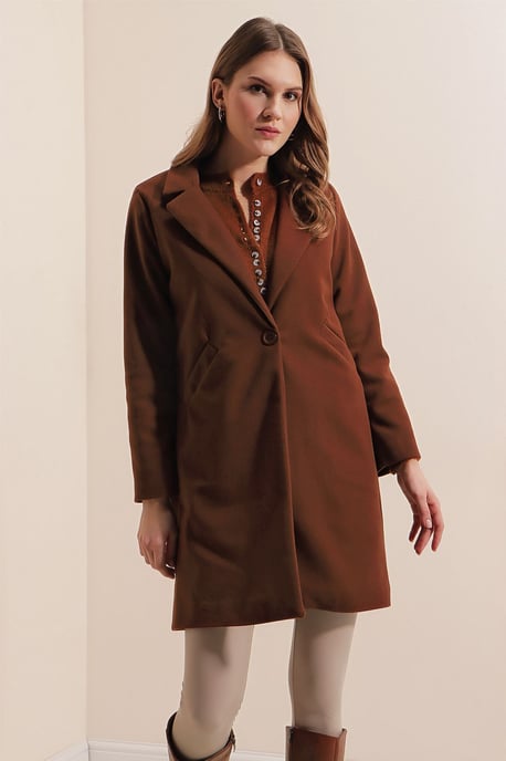 Buttoned Long Coat with Pockets - Image 3