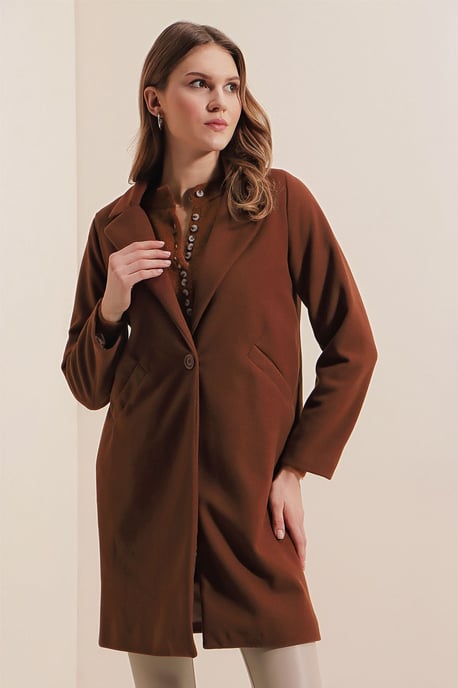 Buttoned Long Coat with Pockets - Image 4