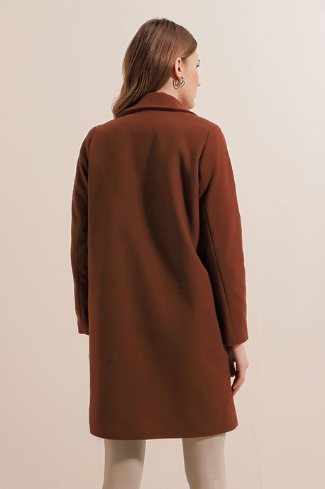 Buttoned Long Coat with Pockets - Image 5