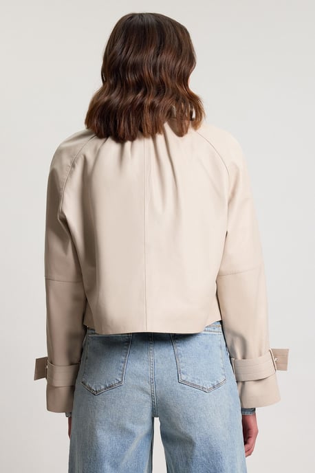 Leather High Neck Crop Trench Coat - Image 3