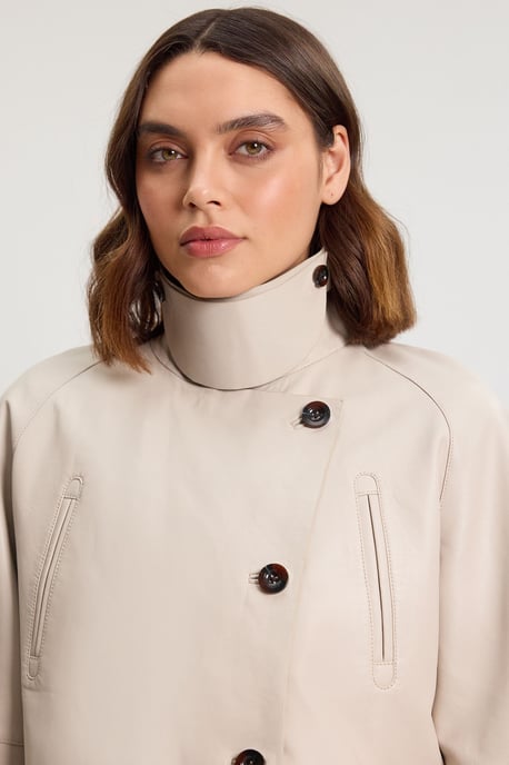 Leather High Neck Crop Trench Coat - Image 4