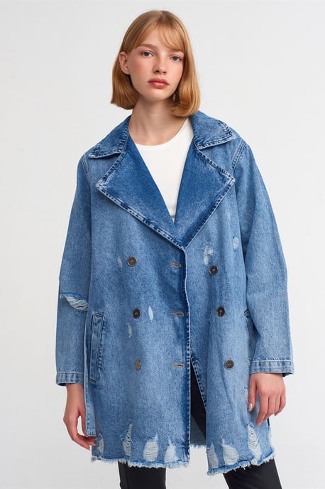 Long Cotton Denim Trench Coat - Image 1