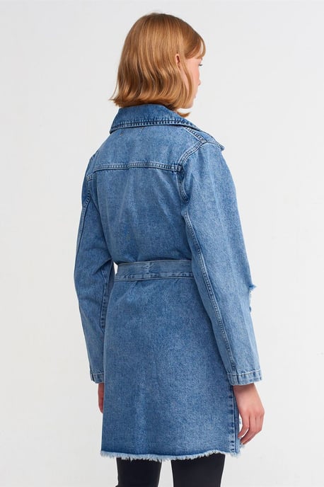 Long Cotton Denim Trench Coat - Image 2