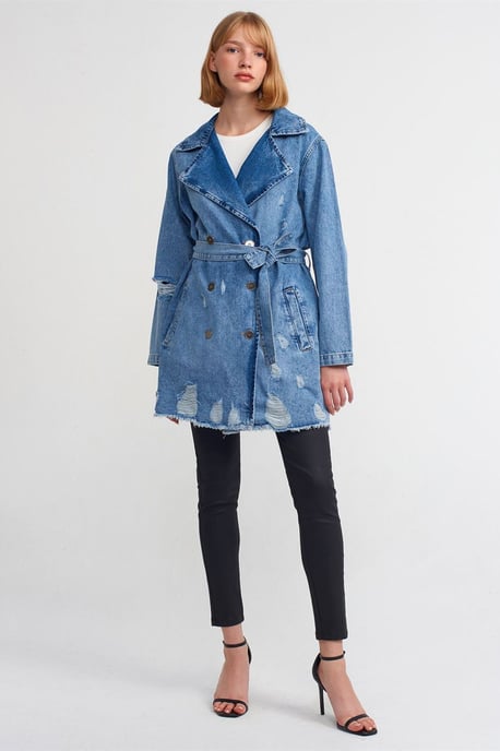 Long Cotton Denim Trench Coat - Image 3
