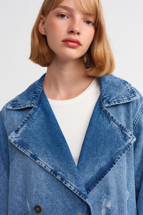 Long Cotton Denim Trench Coat - Image 4