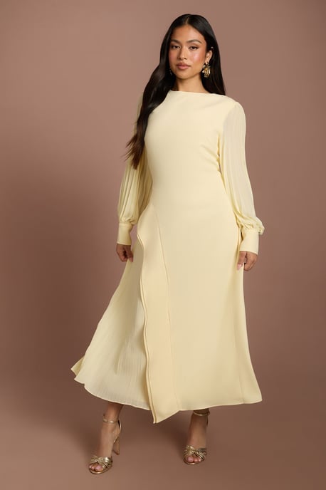 Petite Long Sleeve Pleated Crepe Midaxi Dress - Image 1