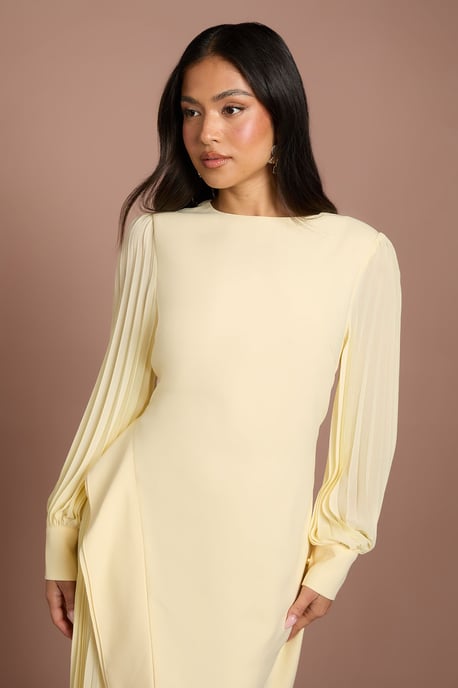 Petite Long Sleeve Pleated Crepe Midaxi Dress - Image 2