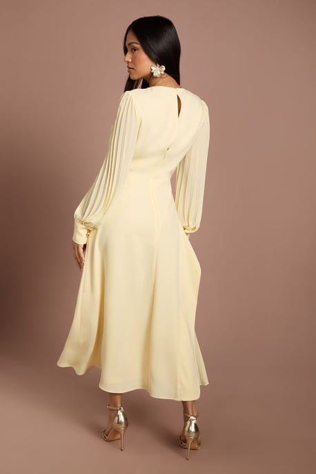Petite Long Sleeve Pleated Crepe Midaxi Dress - Image 3