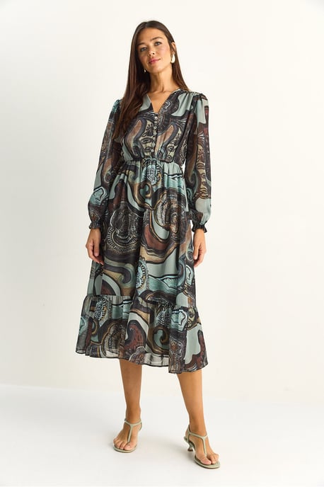 Paisley V-hals Midi Jurk - Image 2