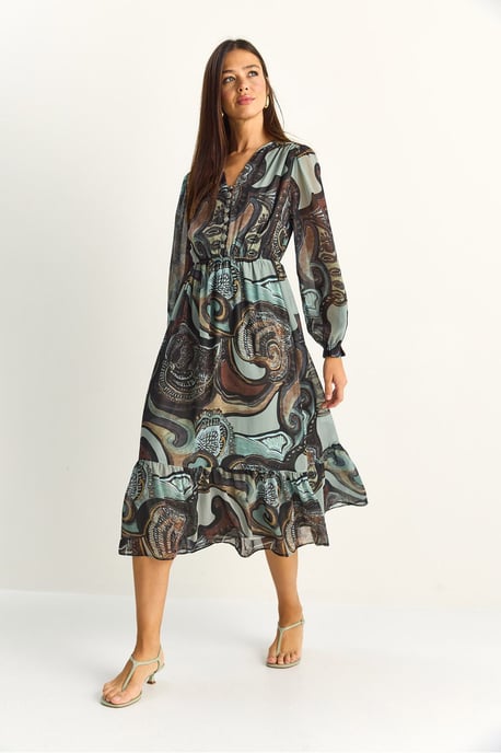Paisley V-hals Midi Jurk - Image 3