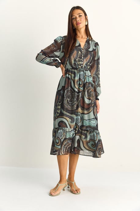 Paisley V-hals Midi Jurk - Image 4