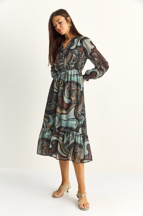 Paisley V-hals Midi Jurk - Image 5