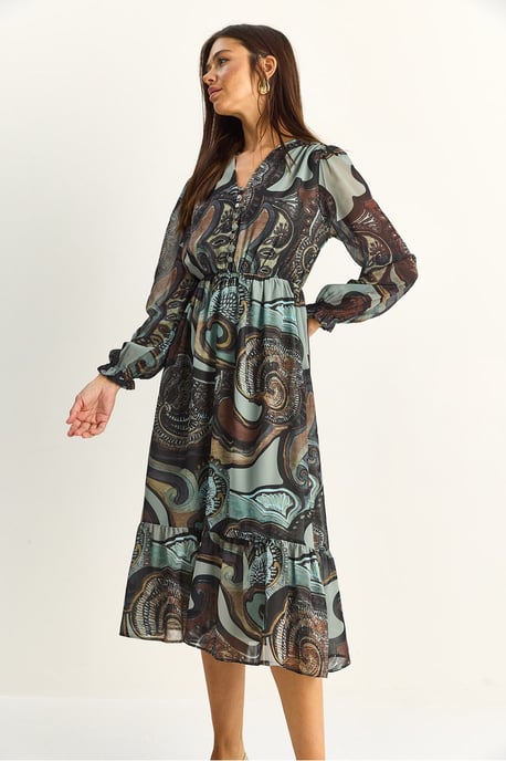 Paisley V-hals Midi Jurk - Image 6