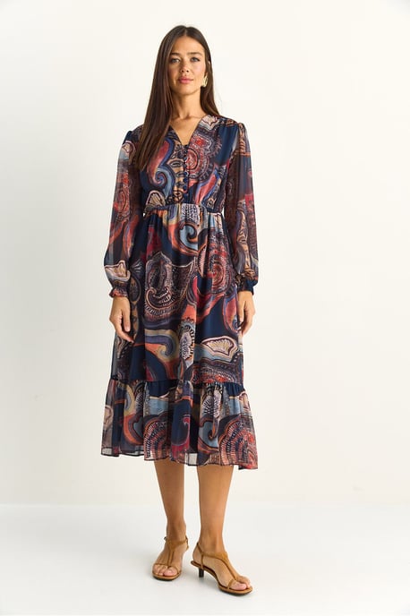 Paisley V-hals Midi Jurk - Image 2