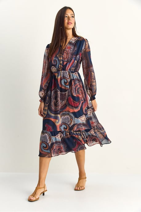 Paisley V-hals Midi Jurk - Image 3