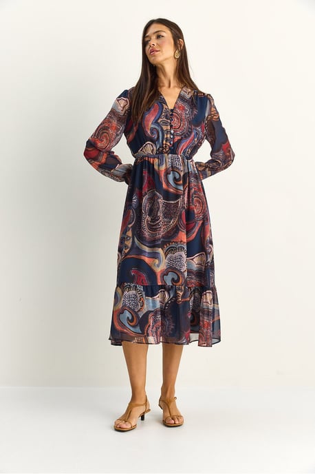 Paisley V-hals Midi Jurk - Image 4