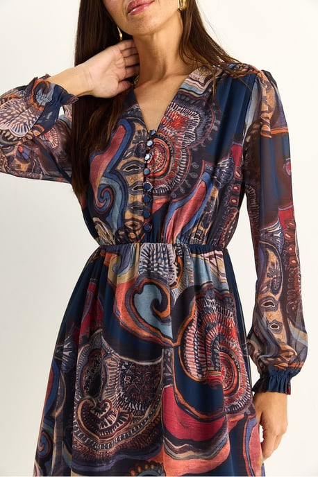 Paisley V-hals Midi Jurk - Image 5
