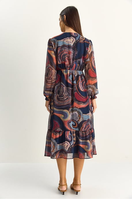 Paisley V-hals Midi Jurk - Image 6