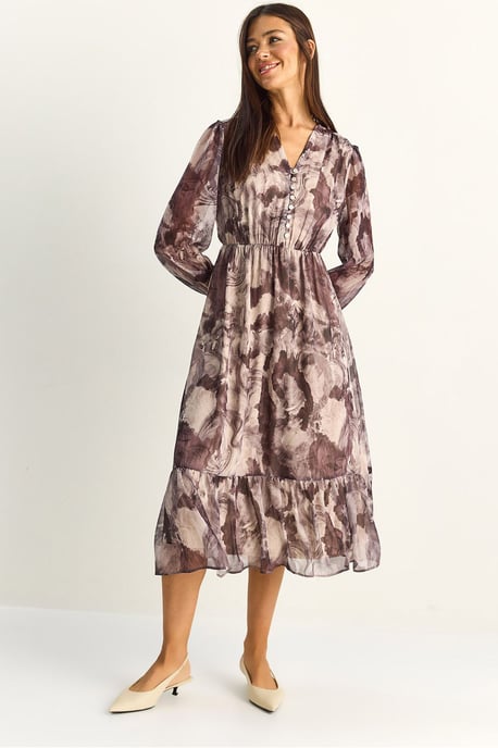 Paisley V-hals Midi Jurk - Image 1