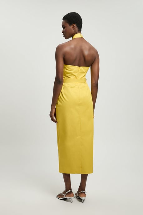 Tailored Cotton Sateen Pencil Belted Midi Dress - Image 3