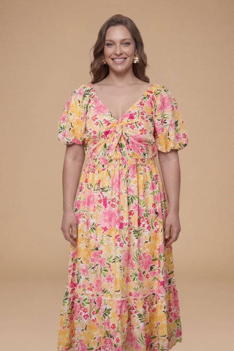 Plus Floral Poplin Twist Front Midi Dress - Image 2
